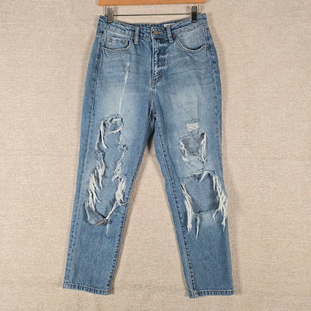 Bridge by GLY Mom Fit‎ Distressed Ripped Jeans Light Wash Blue 27 BG5297AA